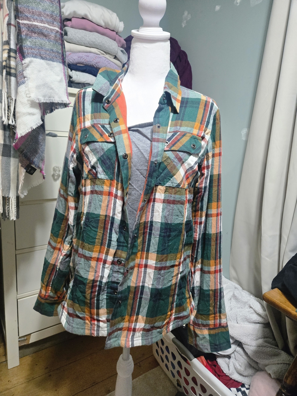 Prana Green and Orange Plaid Shirt. Thermal Lined